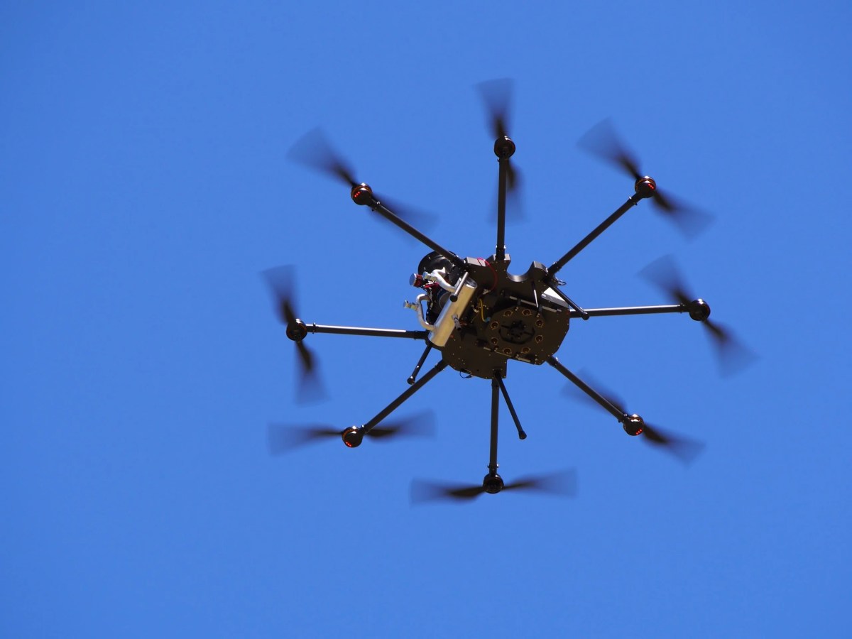 Image of Evolution Flight's hybrid-electric ScanLift Orbit. Long endurance and heavy lift 8 x rotor Octocopter.