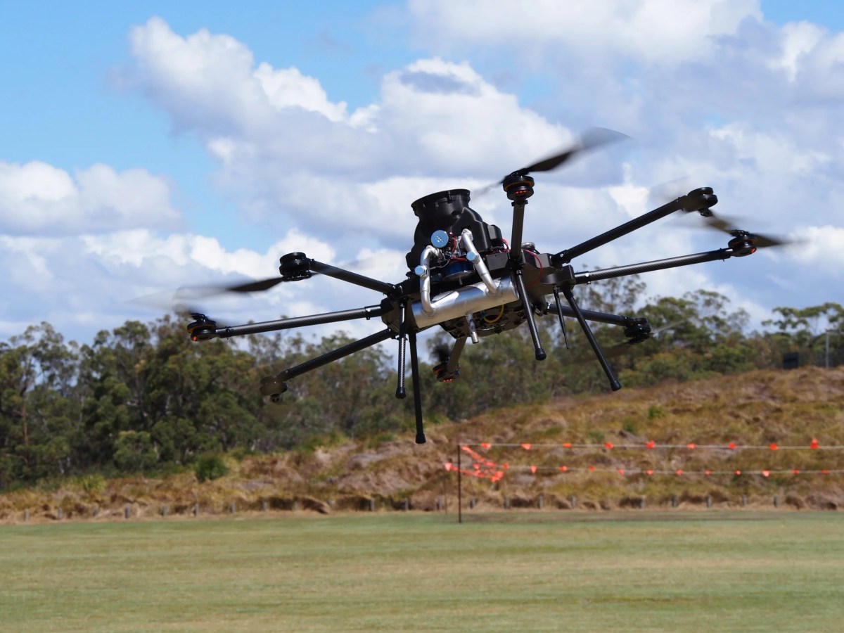Image of Evolution Flight's hybrid-electric ScanLift Orbit. Long endurance and heavy lift 8 x rotor Octocopter.